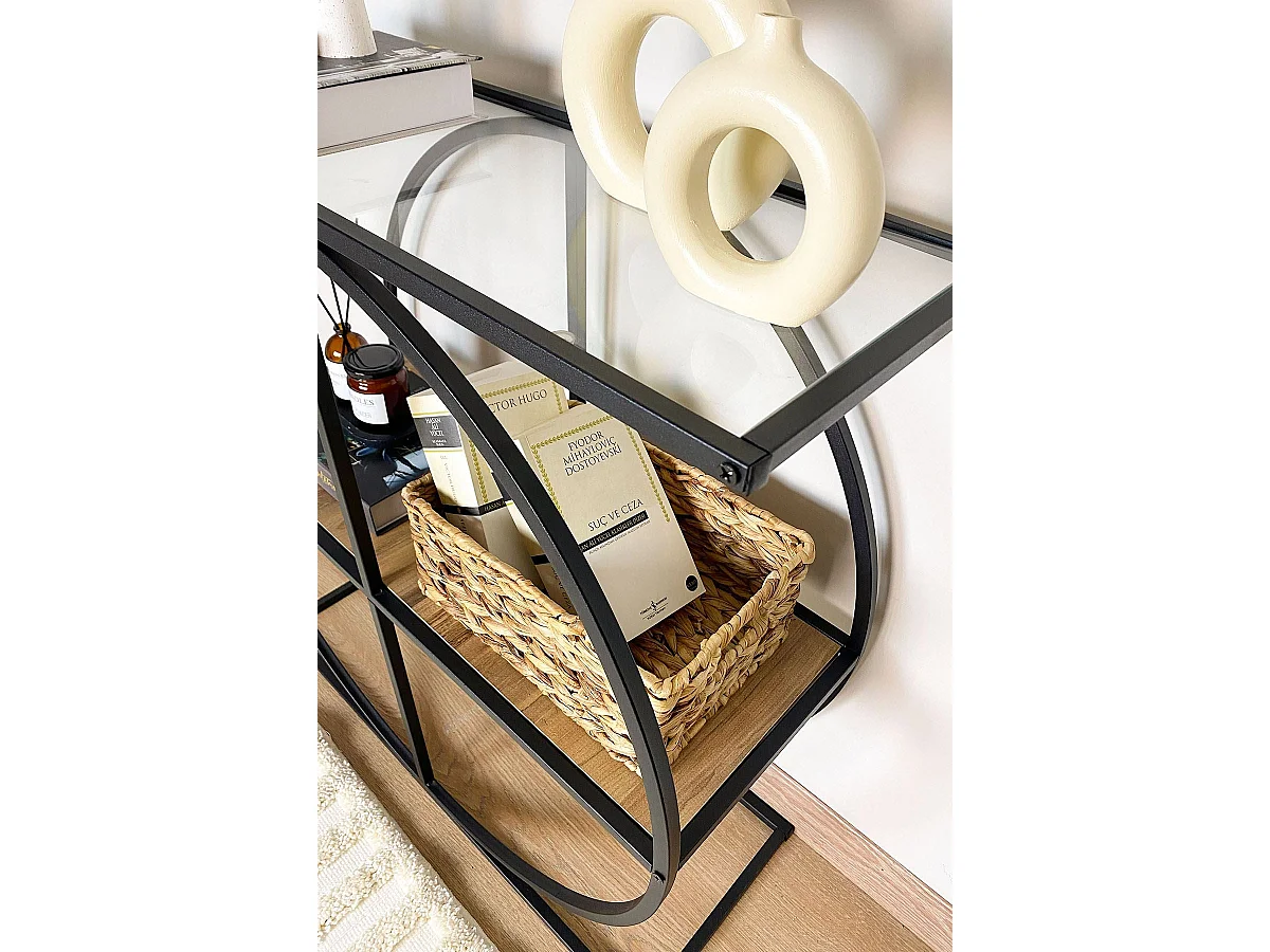 Aparador – 80cm x 83cm x 30cm – Pino Atlántico y Transparente – Aglomerado y Metal