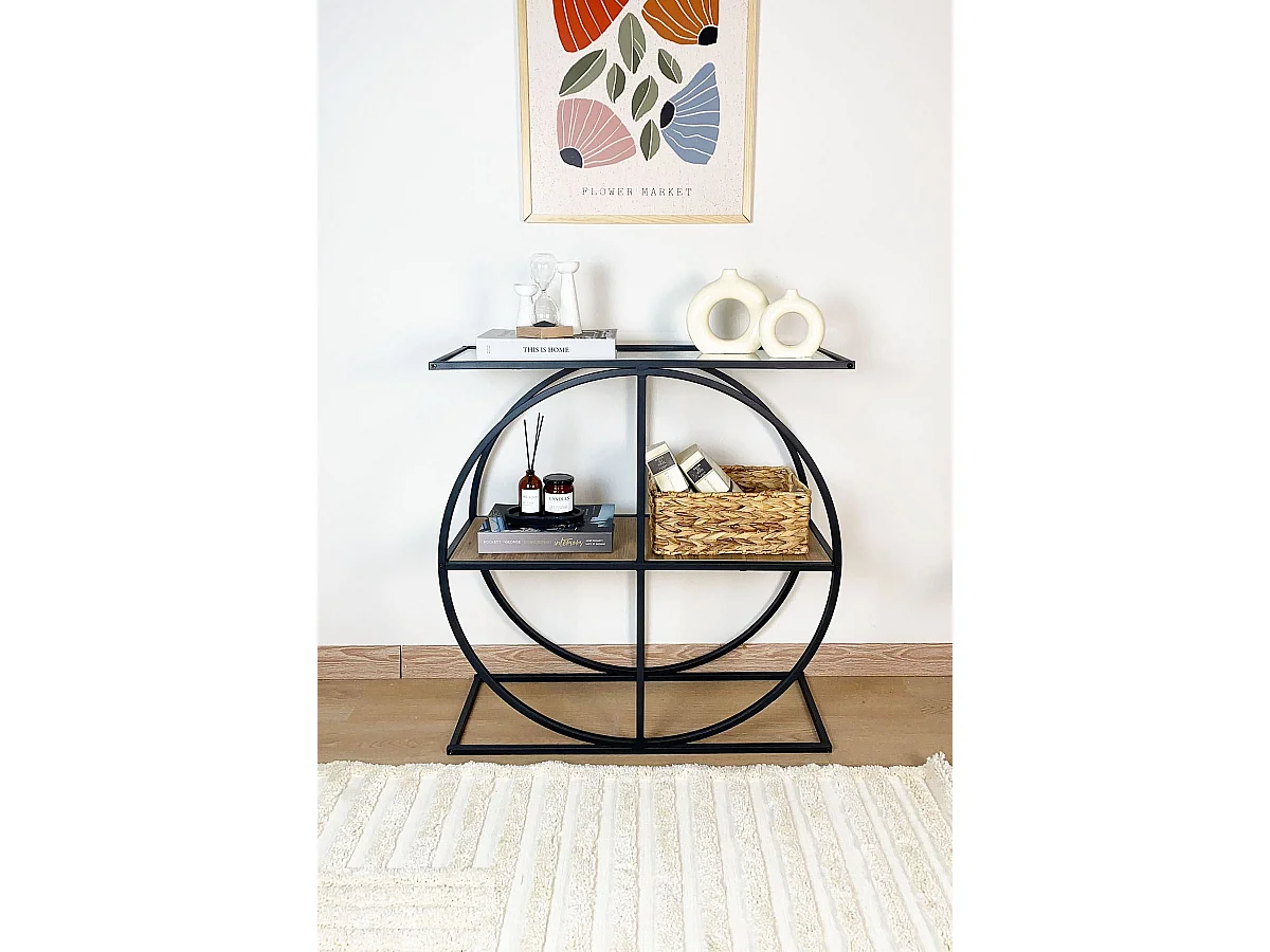 Aparador – 80cm x 83cm x 30cm – Pino Atlántico y Transparente – Aglomerado y Metal