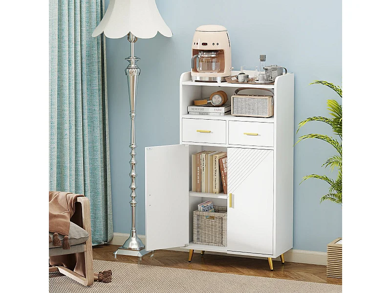 Buffet de cuisine moderne avec portes, 2 tiroirs et étagère réglable 60 x 30 x 113 cm - Blanc