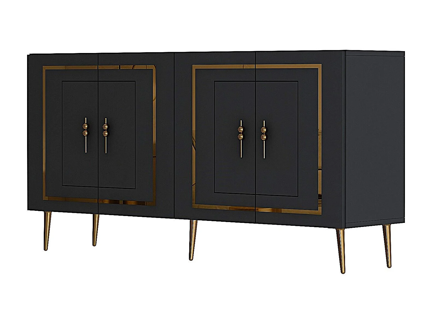 Credenza in pannello di particelle rivestito in melaminico 100% – 150 cm x 75 cm x 35 cm – Antracite e Oro