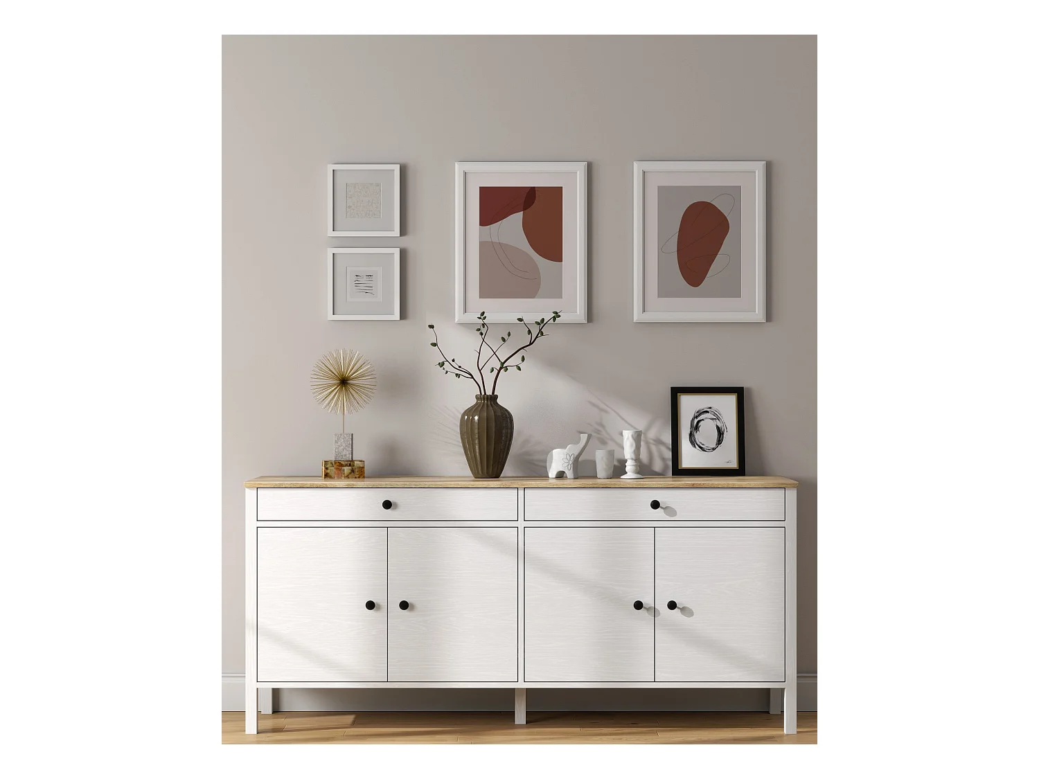 Buffet en bois – 180 cm x 82 cm x 44 cm – Blanc – Aggloméré revêtu de mélamine