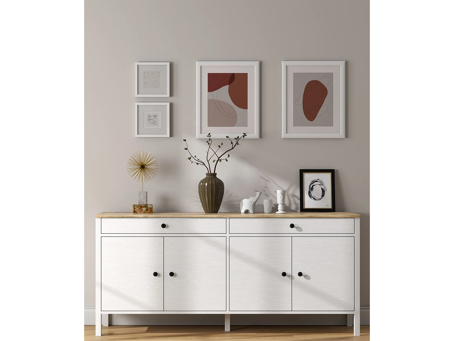 Aparador de madeira – 180 cm x 82 cm x 44 cm – Branco – Aglomerado revestido em melamina