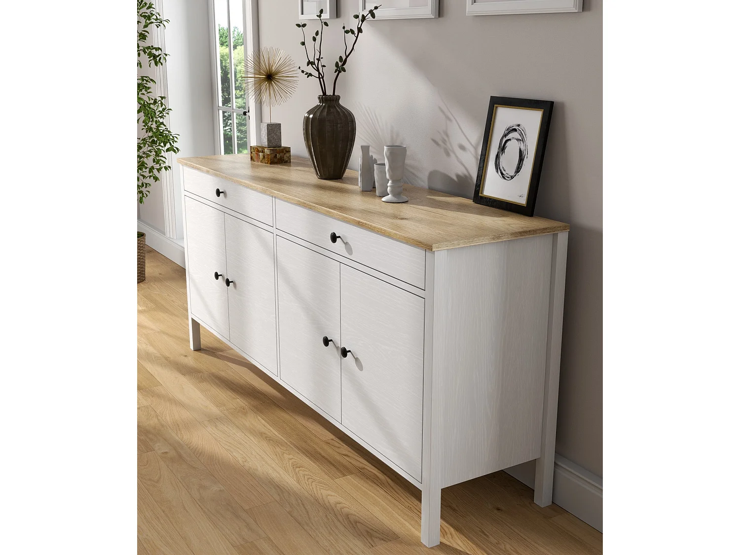 Aparador de madeira – 180 cm x 82 cm x 44 cm – Branco – Aglomerado revestido em melamina