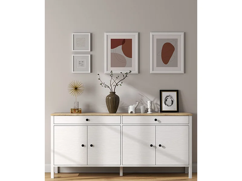 Aparador de madeira – 180 cm x 82 cm x 44 cm – Branco – Aglomerado revestido em melamina