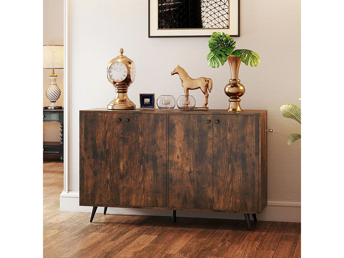 Modernes Sideboard mit 4 Türen und 5-fach verstellbaren Regalböden, 127,5 x 38 x 80 cm, Standschrank – Braun