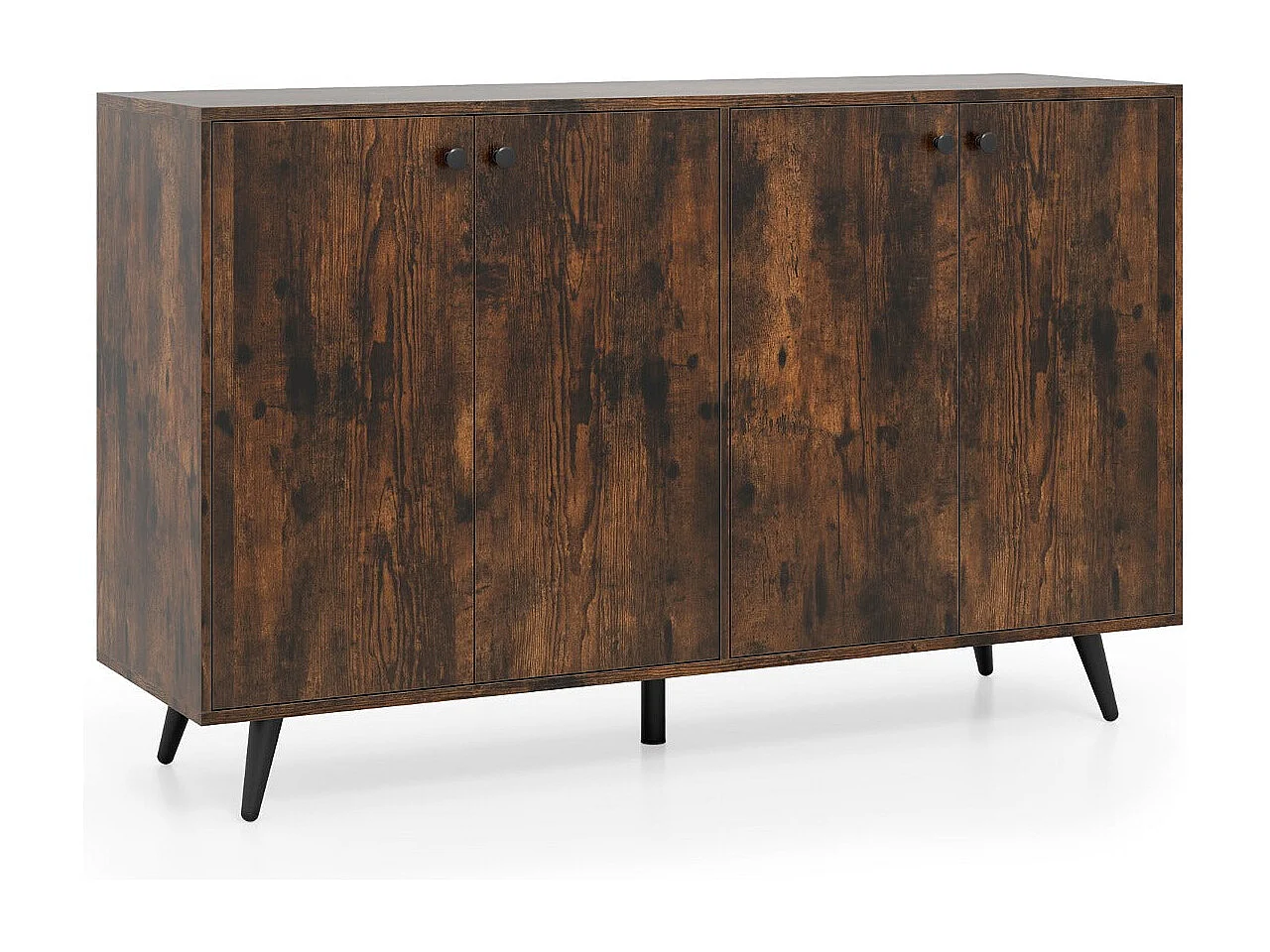 Modernes Sideboard mit 4 Türen und 5-fach verstellbaren Regalböden, 127,5 x 38 x 80 cm, Standschrank – Braun
