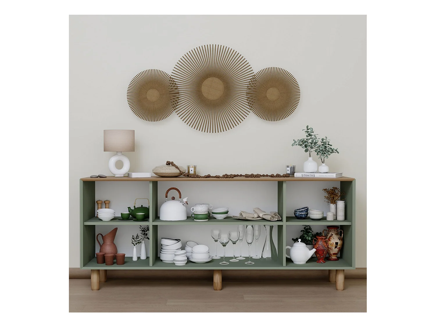 Buffet – 180 cm x 75 cm x 40 cm – Vert – Panneau de particules mélaminé