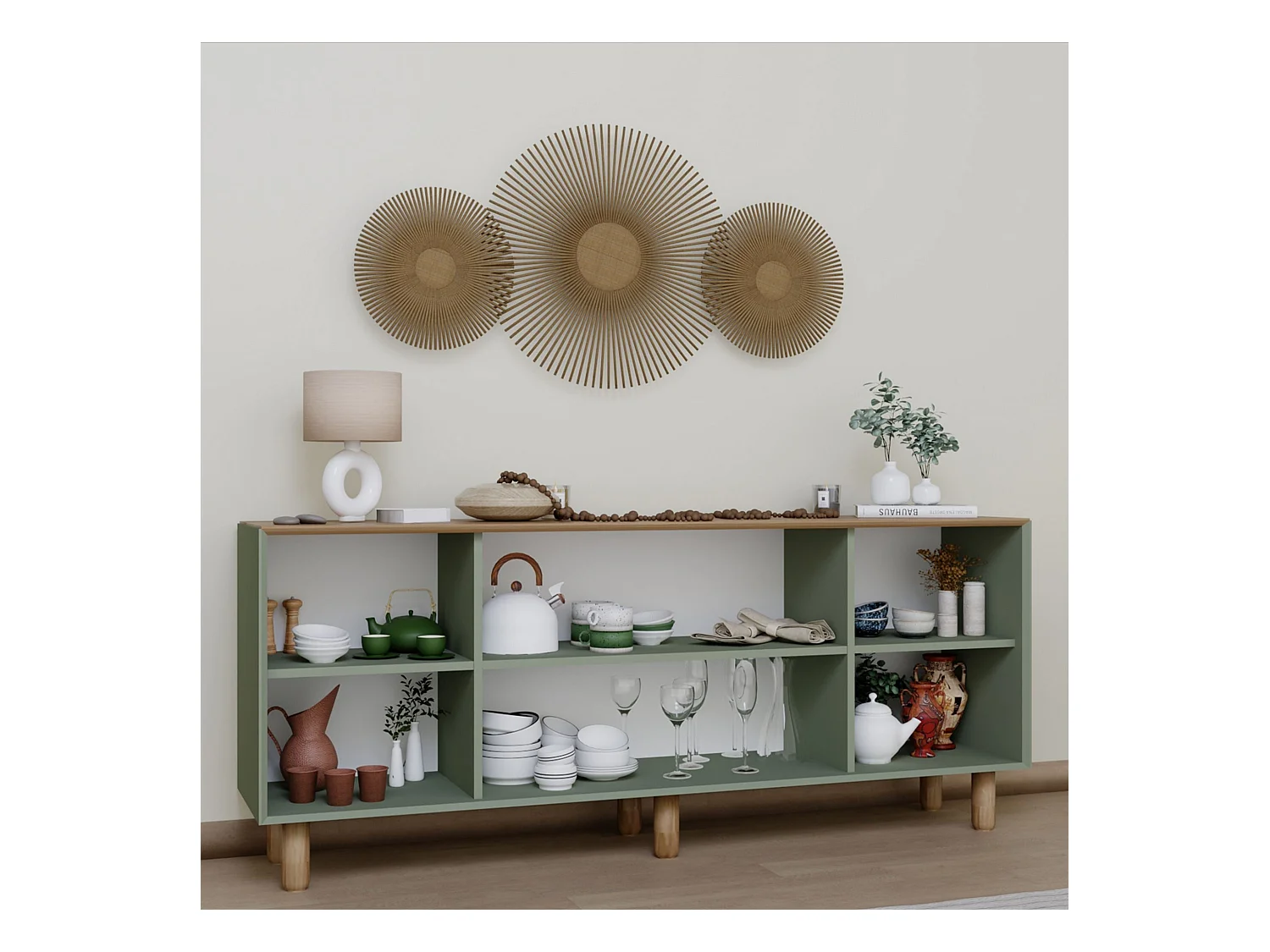 Buffet – 180 cm x 75 cm x 40 cm – Vert – Panneau de particules mélaminé