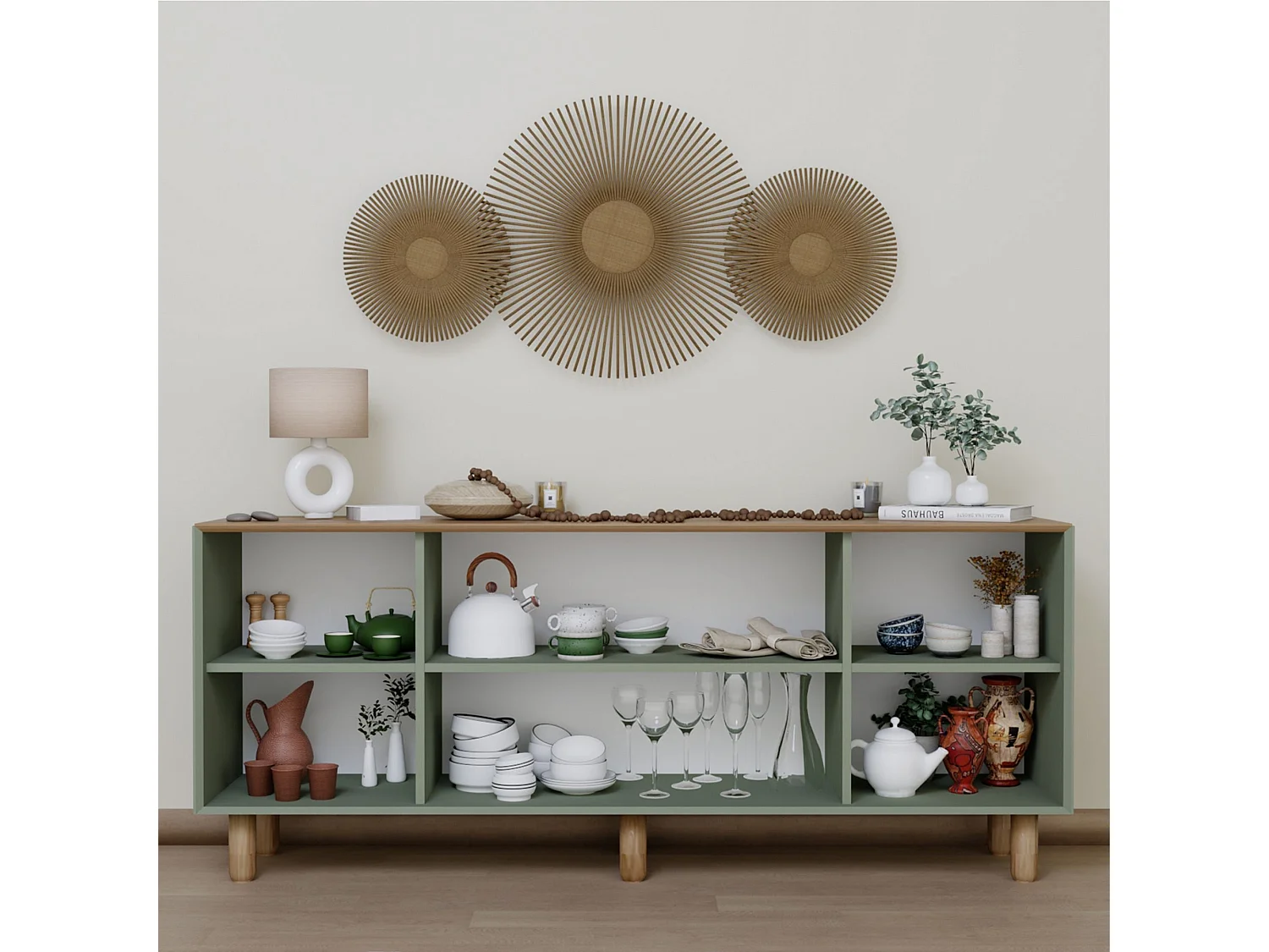 Buffet – 180 cm x 75 cm x 40 cm – Vert – Panneau de particules mélaminé