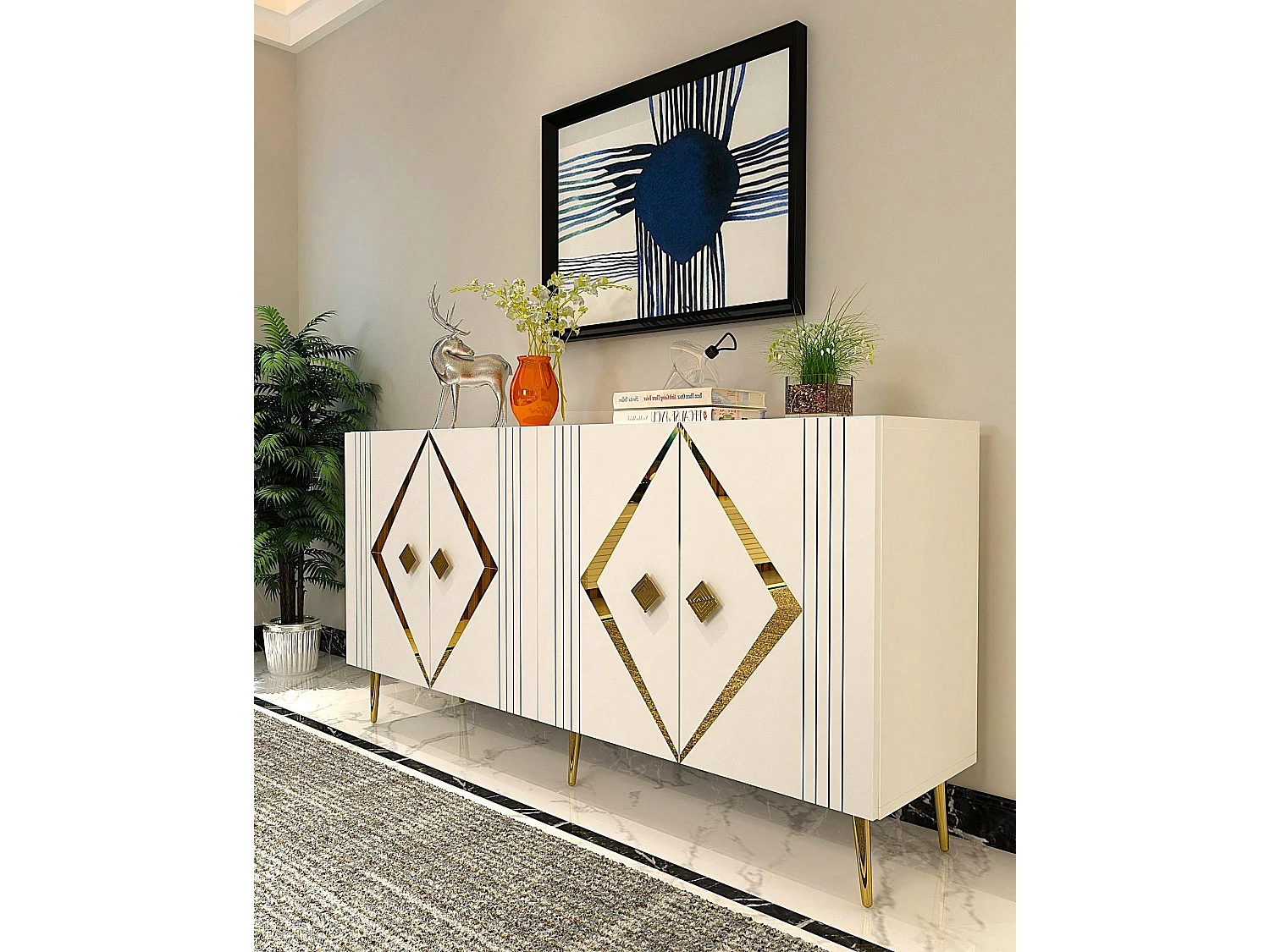 Credenza – 150 cm – Bianco e Oro – MDF