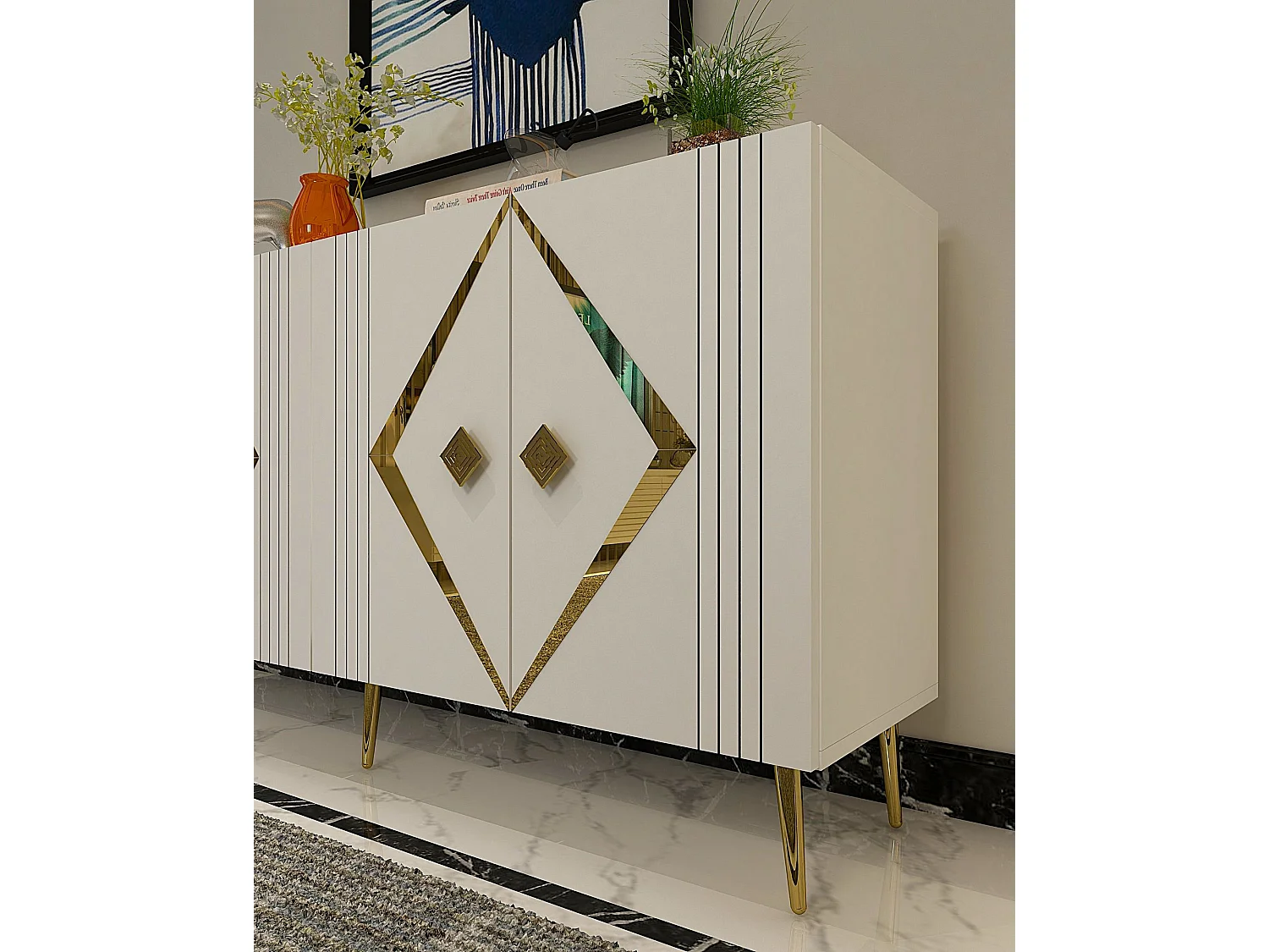 Credenza – 150 cm – Bianco e Oro – MDF
