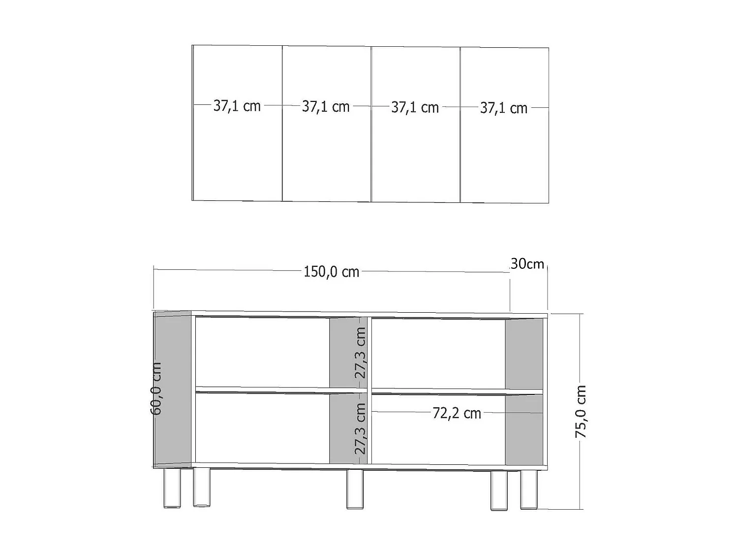 Komoda – 150 cm x 75 cm x 32 cm – Dąb szafirowy, biały – MDF