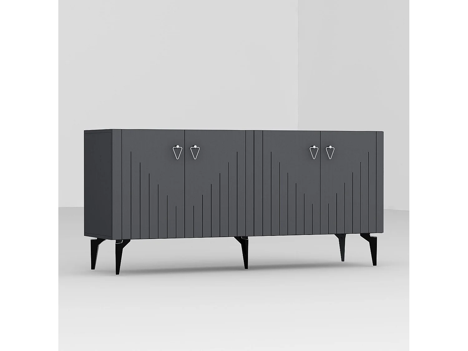 Buffet en aggloméré mélaminé – 150 cm x 79 cm x 40 cm – Anthracite et argent