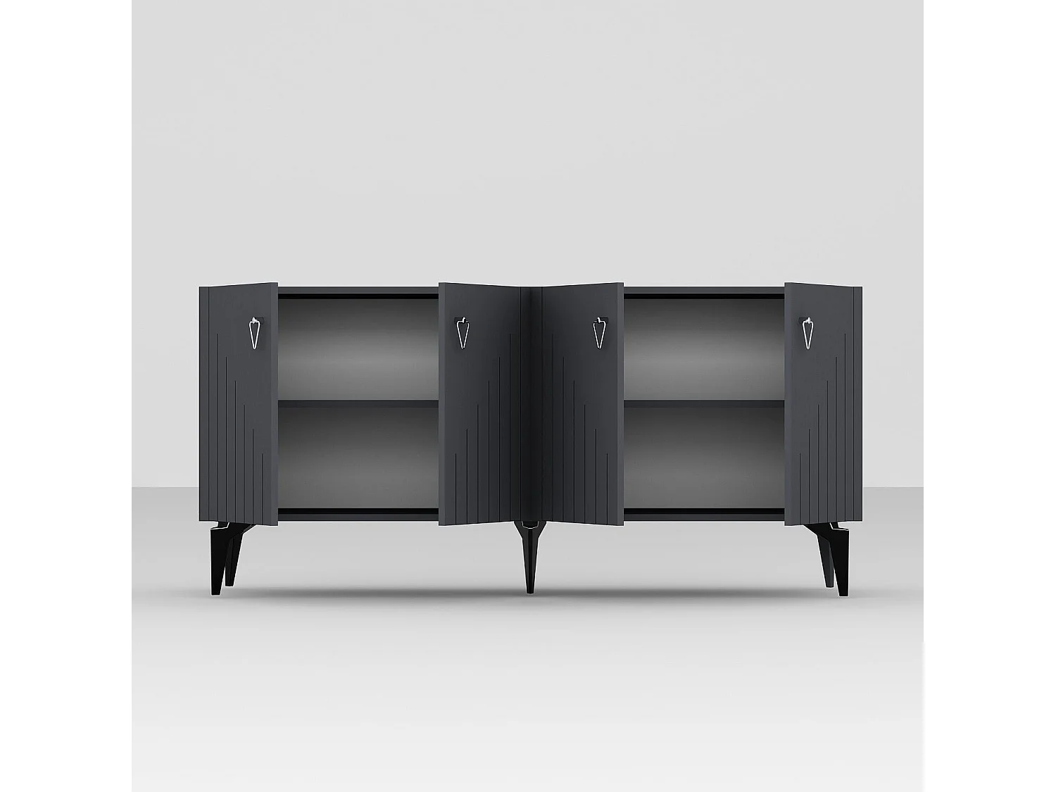 Buffet en aggloméré mélaminé – 150 cm x 79 cm x 40 cm – Anthracite et argent