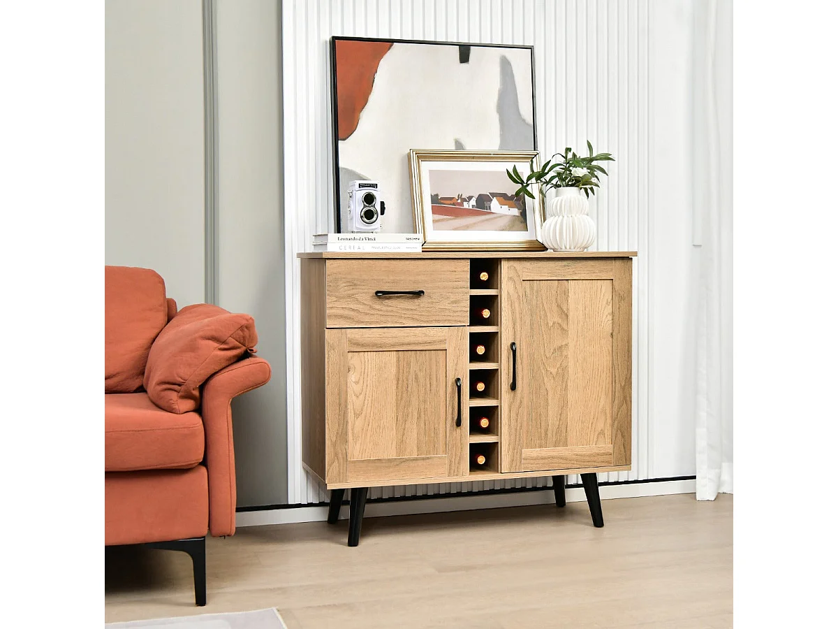 Credenza bar con portabottiglie – 90 x 40 x 79 cm – Naturale