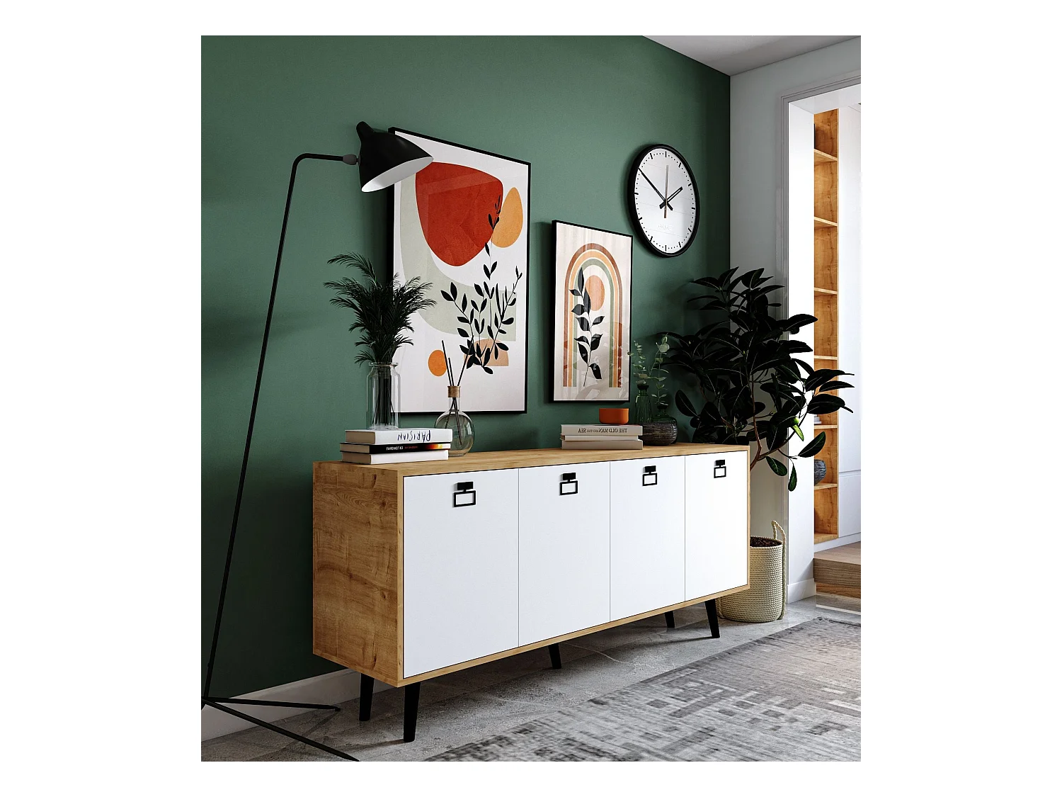 Buffet – 180 cm – Chêne Saphir et Blanc – Panneau de particules mélaminé