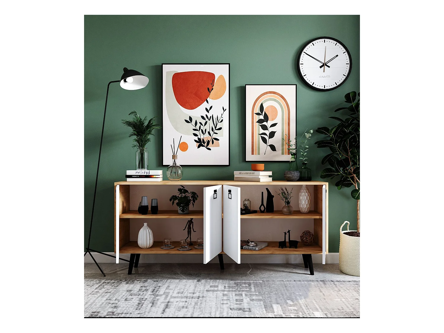 Buffet – 180 cm – Chêne Saphir et Blanc – Panneau de particules mélaminé