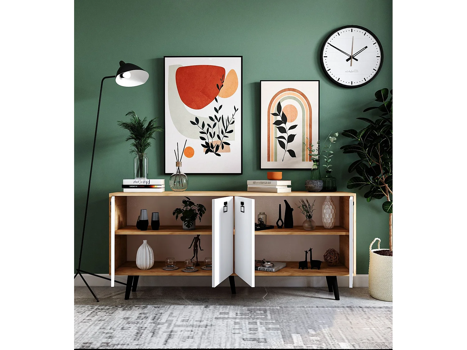 Buffet – 180 cm – Chêne Saphir et Blanc – Panneau de particules mélaminé