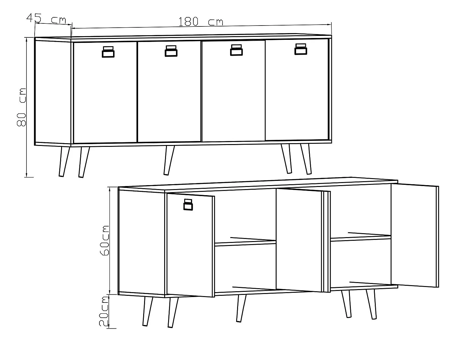 Buffet – 180 cm – Chêne Saphir et Blanc – Panneau de particules mélaminé