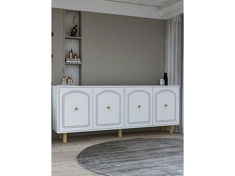 Sideboard – 180 cm x 78,6 cm x 35 cm – Weiß – Spanplatte