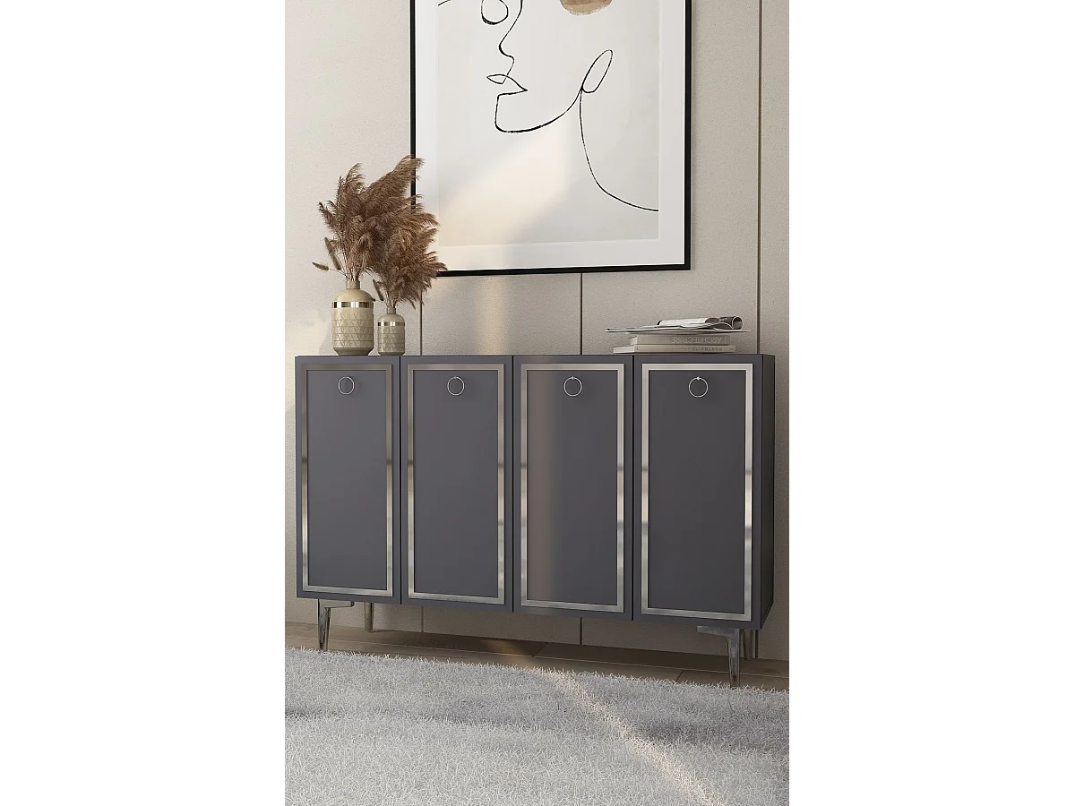 Komoda – 120 cm x 75 cm – Antracyt i srebro – Płyta wiórowa