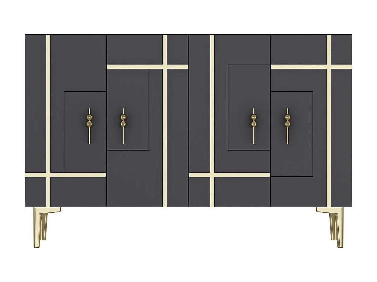 Komoda – 120 cm x 80 cm x 29,6 cm – Antracyt i złoto – Płyta wiórowa pokryta melaminą