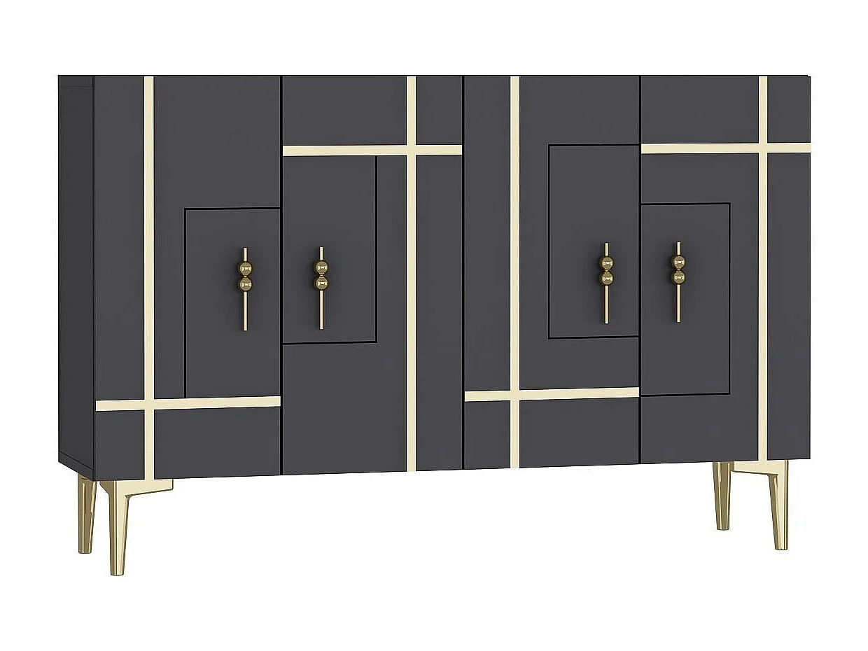 Komoda – 120 cm x 80 cm x 29,6 cm – Antracyt i złoto – Płyta wiórowa pokryta melaminą