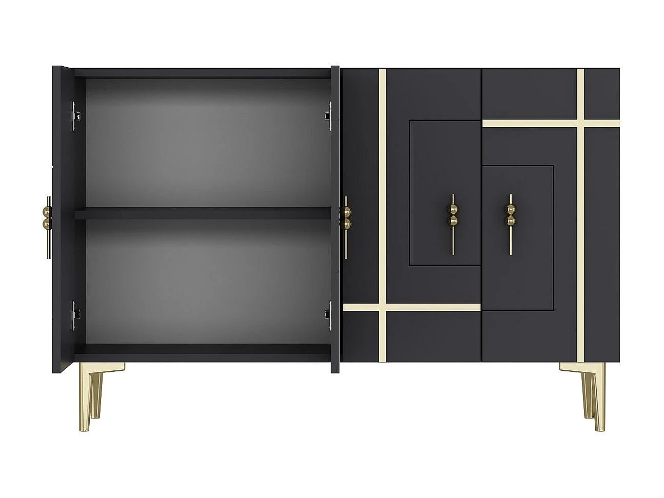 Komoda – 120 cm x 80 cm x 29,6 cm – Antracyt i złoto – Płyta wiórowa pokryta melaminą