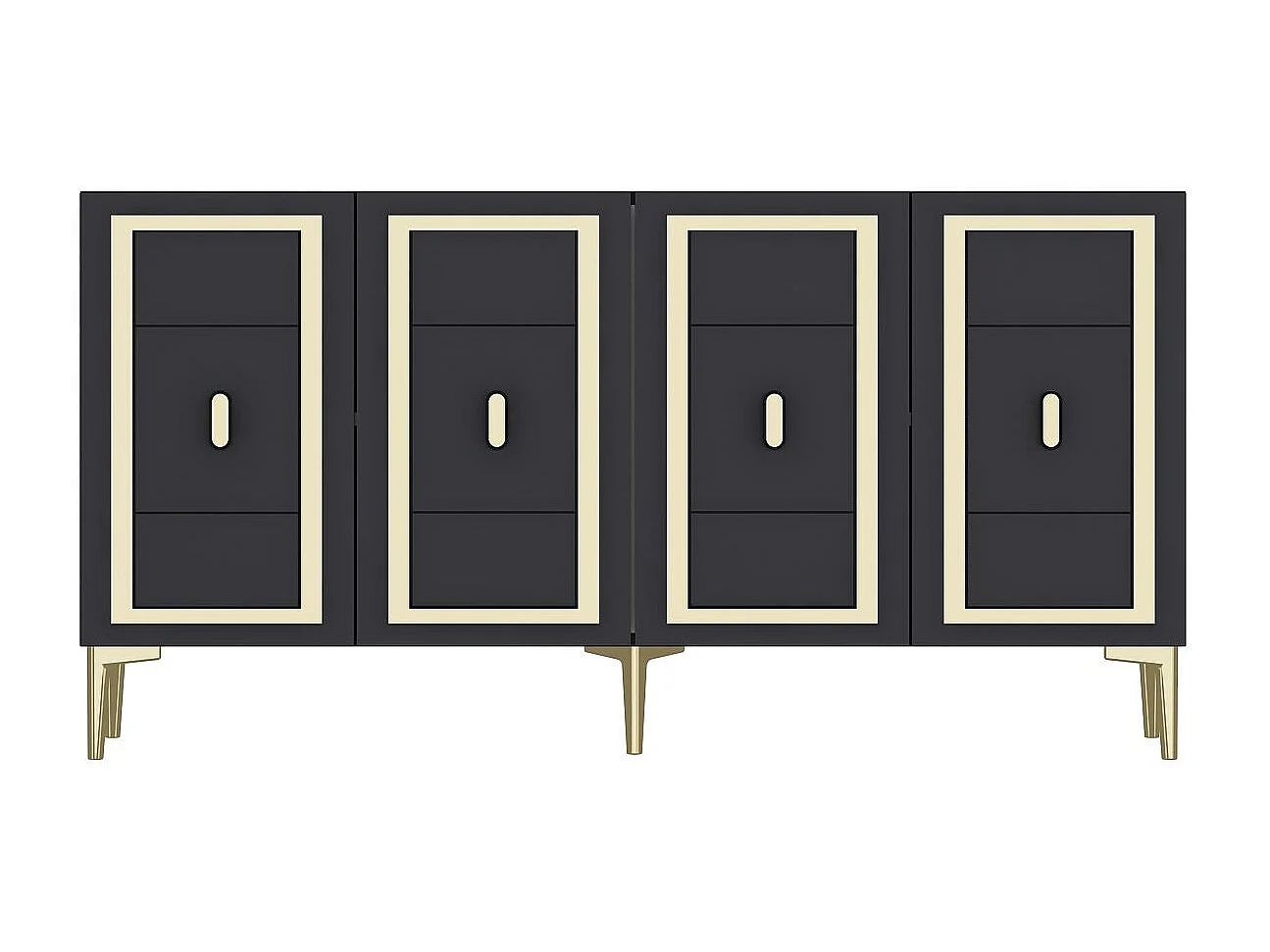 Komoda – 150 cm x 75 cm x 35 cm – Antracyt i złoto – Płyta wiórowa