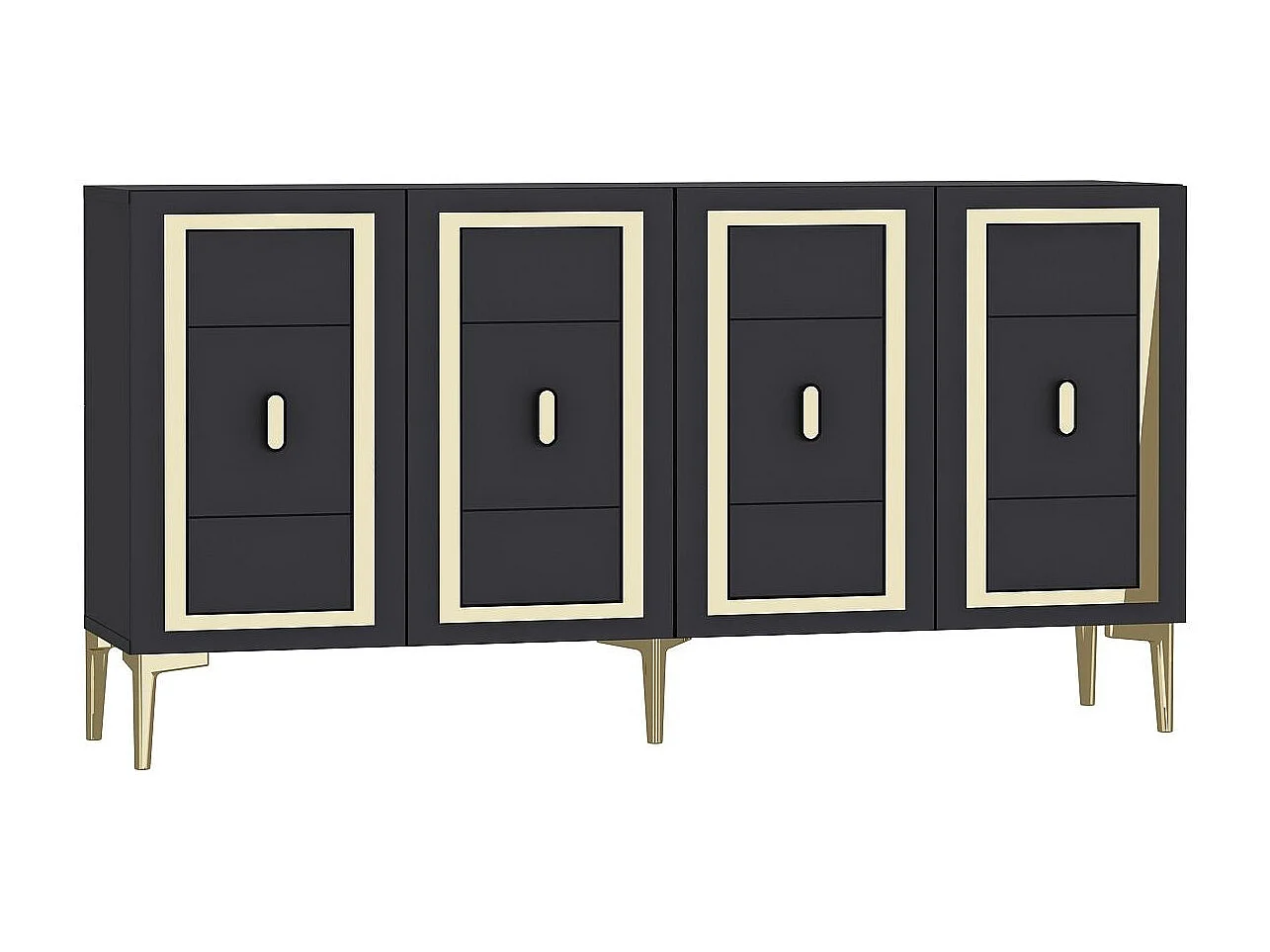 Komoda – 150 cm x 75 cm x 35 cm – Antracyt i złoto – Płyta wiórowa