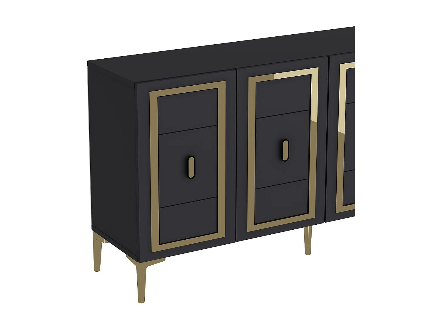 Komoda – 150 cm x 75 cm x 35 cm – Antracyt i złoto – Płyta wiórowa