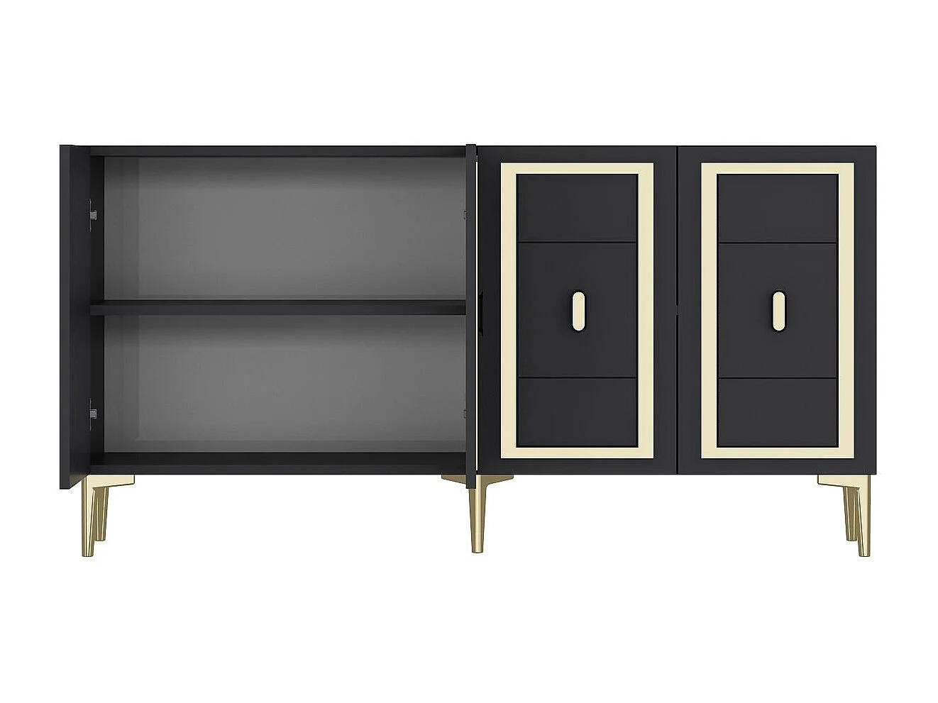 Komoda – 150 cm x 75 cm x 35 cm – Antracyt i złoto – Płyta wiórowa