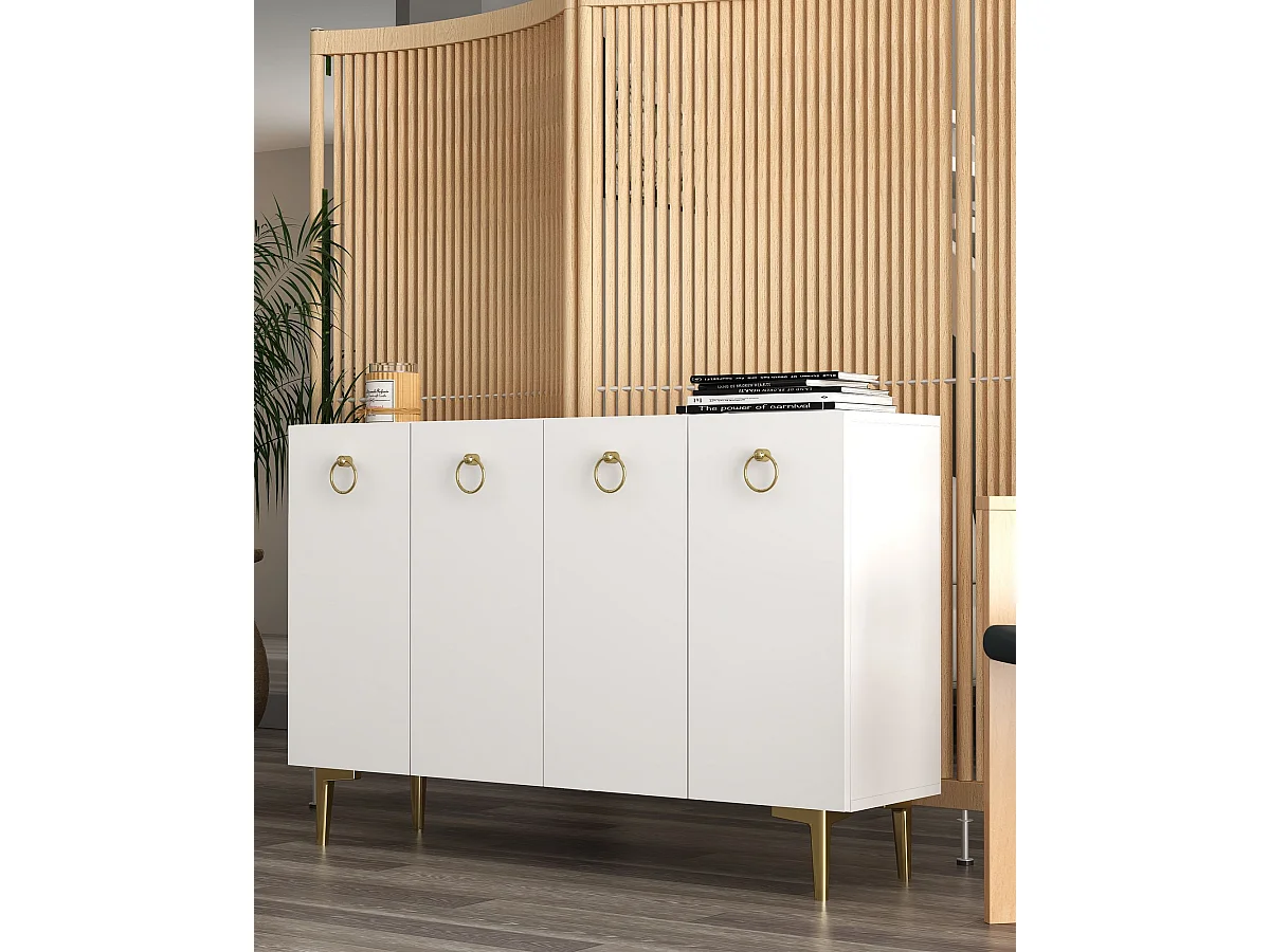 Sideboard – 120 cm x 80 cm – Weiß und Gold – Melaminbeschichtete Spanplatte