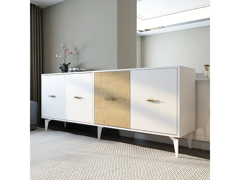 Credenza – 180 cm – Rovere Bianco e Zaffiro – Truciolare nobilitato