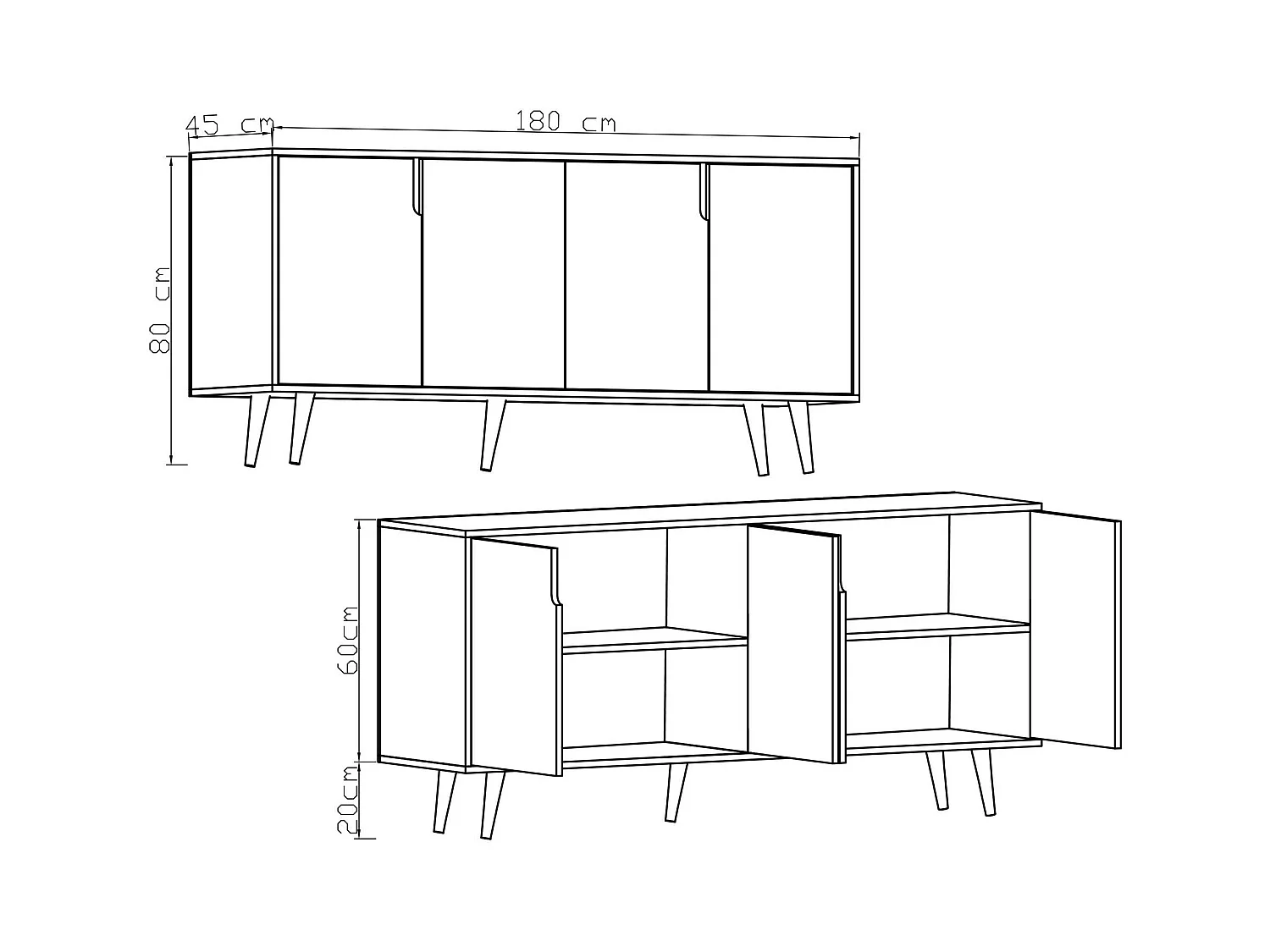 Buffet en aggloméré mélaminé – 180 cm x 80 cm x 45 cm – Chêne saphir et blanc