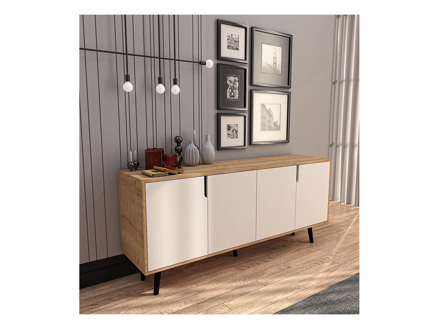 Buffet en aggloméré mélaminé – 180 cm x 80 cm x 45 cm – Chêne saphir et blanc