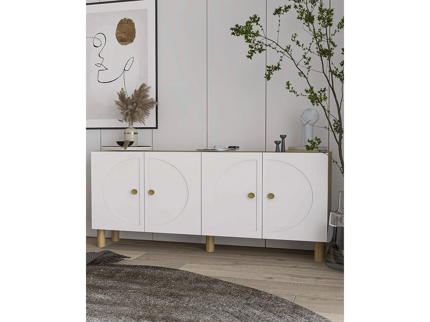 Buffet – 150 cm x 75 cm x 32 cm – Chêne saphir, blanc – MDF