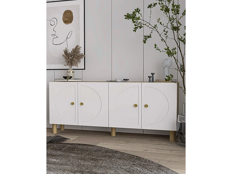 Buffet – 150 cm x 75 cm x 32 cm – Chêne saphir, blanc – MDF