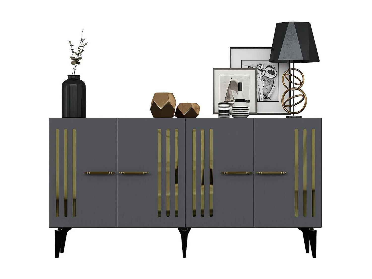 Komoda – 150 cm x 79 cm x 40 cm – Antracyt i złoto – Płyta wiórowa