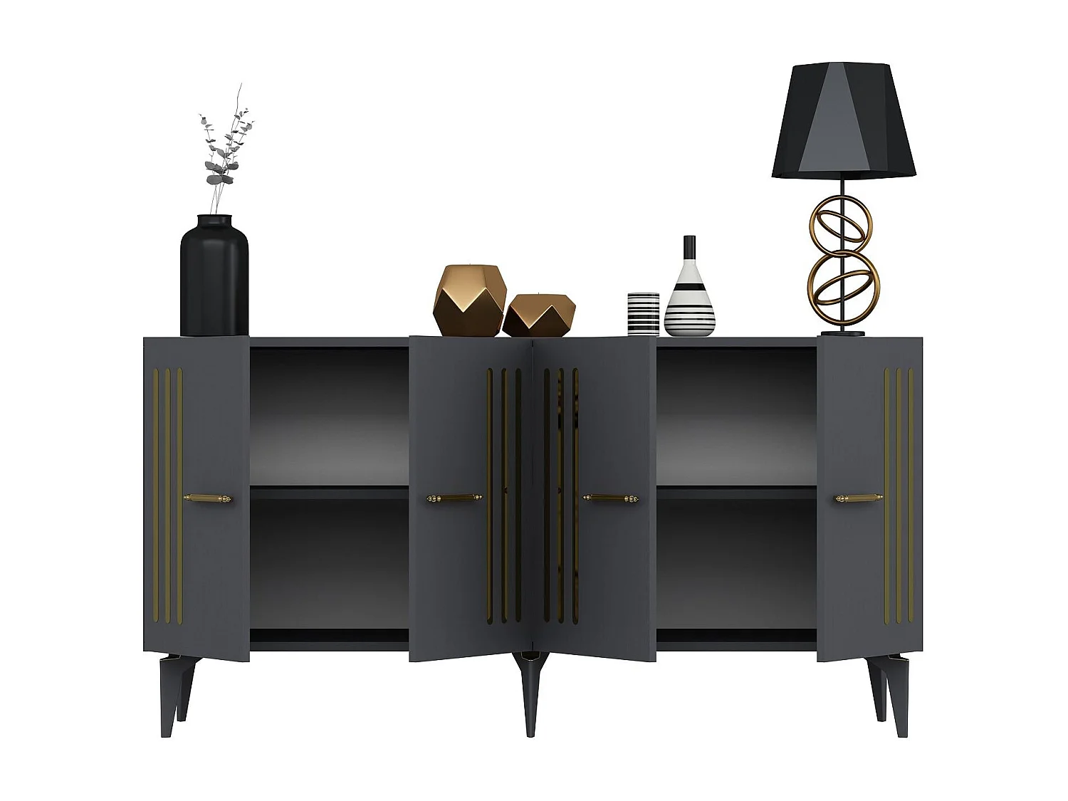 Komoda – 150 cm x 79 cm x 40 cm – Antracyt i złoto – Płyta wiórowa