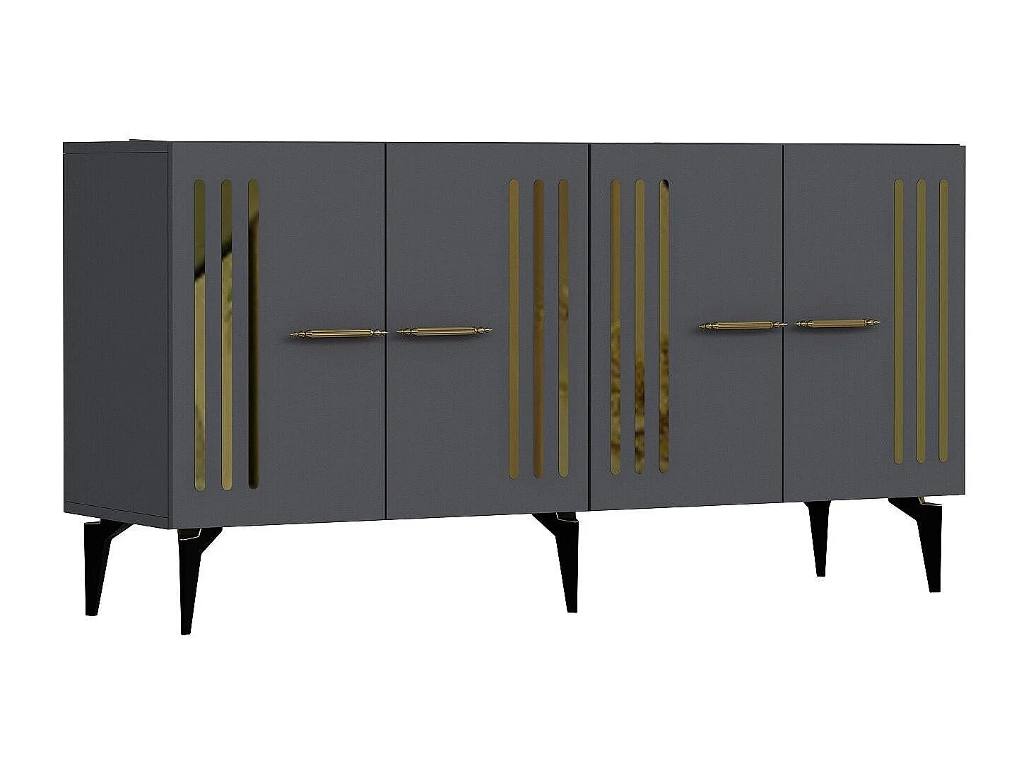 Komoda – 150 cm x 79 cm x 40 cm – Antracyt i złoto – Płyta wiórowa