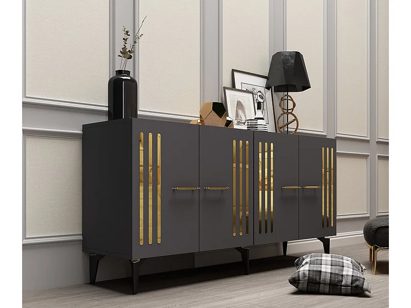 Komoda – 150 cm x 79 cm x 40 cm – Antracyt i złoto – Płyta wiórowa