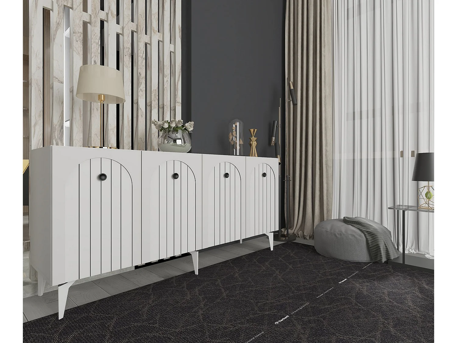 Sideboard – 150 cm x 79 cm x 40 cm – Weiß – Spanplatte