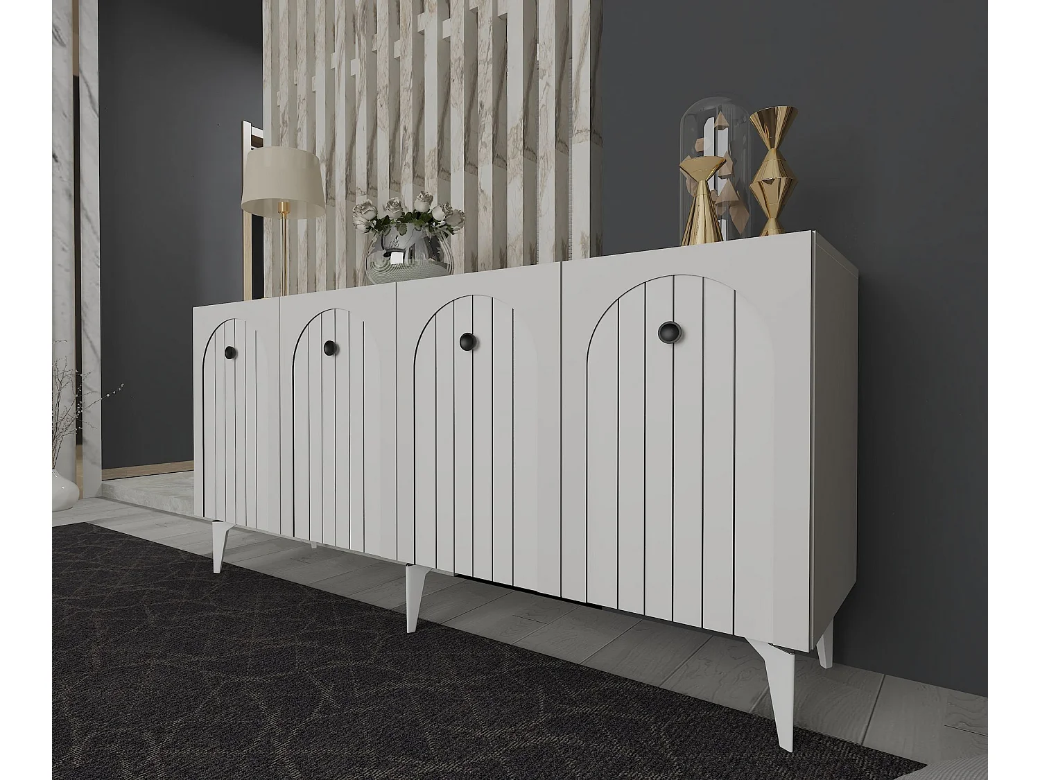Sideboard – 150 cm x 79 cm x 40 cm – Weiß – Spanplatte
