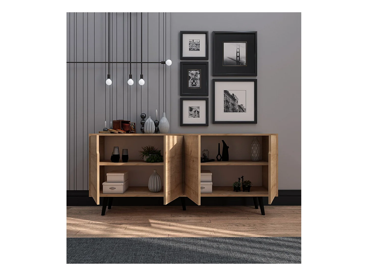 Buffet – 180 cm x 80 cm x 45 cm – Chêne saphir – Aggloméré