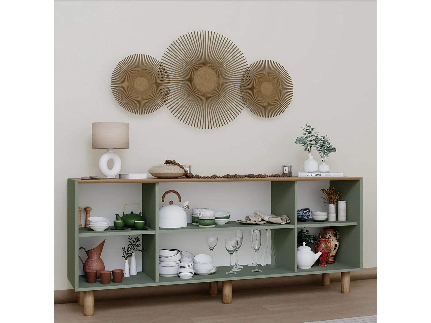 Buffet – 180 cm x 75 cm x 40 cm – Vert – Panneau de particules mélaminé