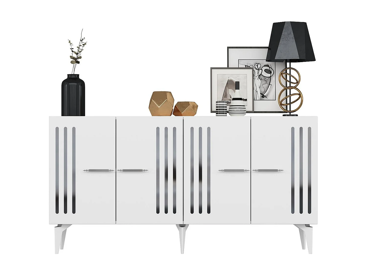 Buffet – 150 cm – Blanc/Argent – ​​Panneau de particules mélaminé