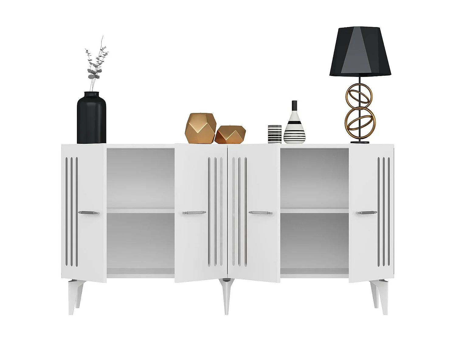 Buffet – 150 cm – Blanc/Argent – ​​Panneau de particules mélaminé