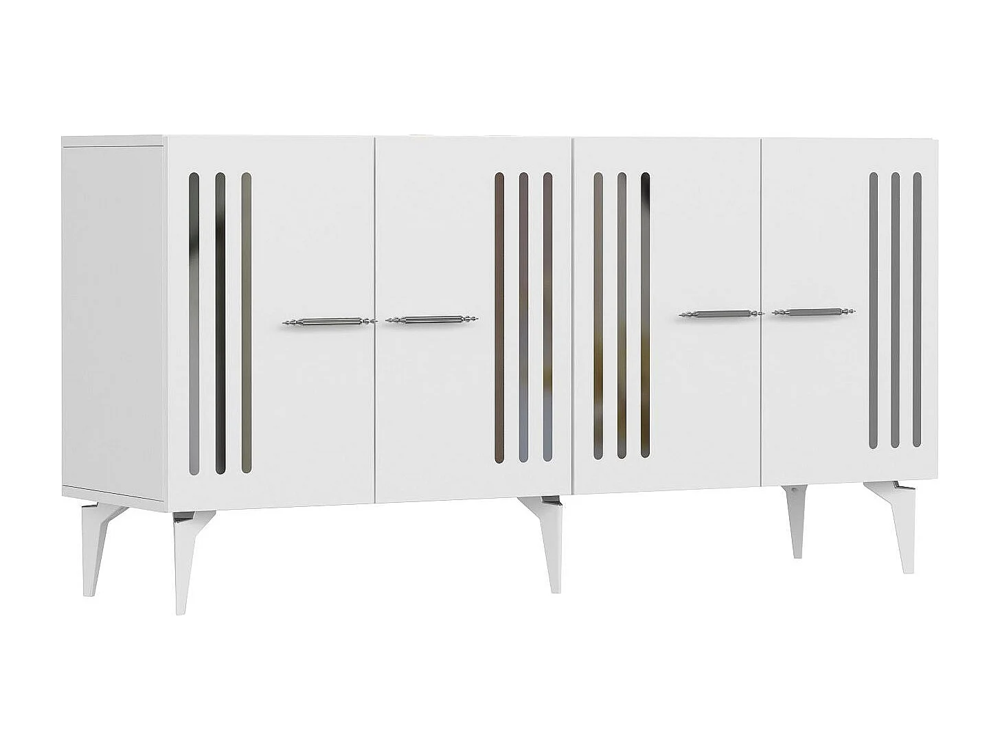 Buffet – 150 cm – Blanc/Argent – ​​Panneau de particules mélaminé