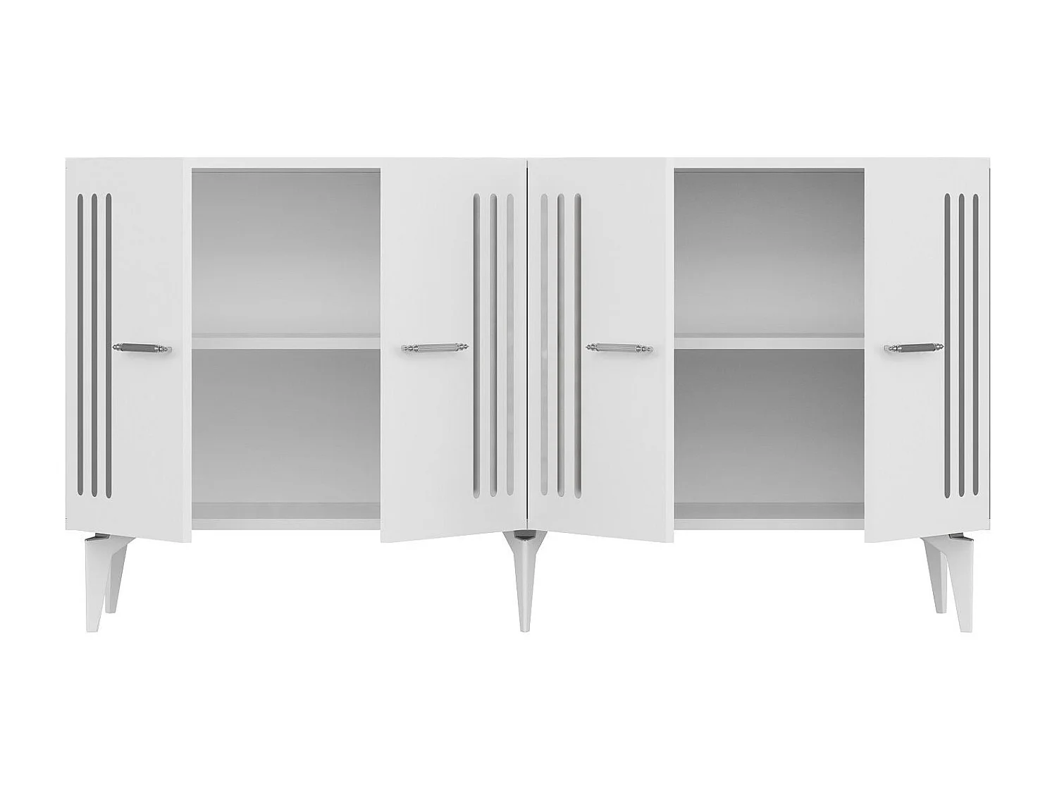 Buffet – 150 cm – Blanc/Argent – ​​Panneau de particules mélaminé